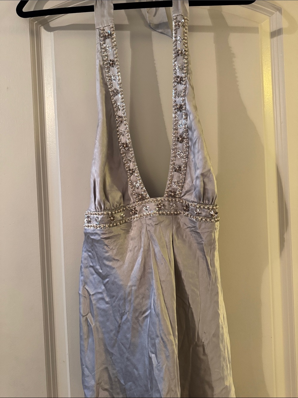 Vintage Victoria's Secret Silver Silk Beaded Halter Top